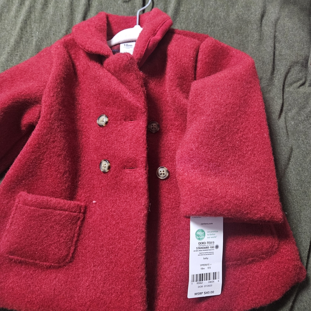 Carter's Vibrant Red Pea Coat for Kids